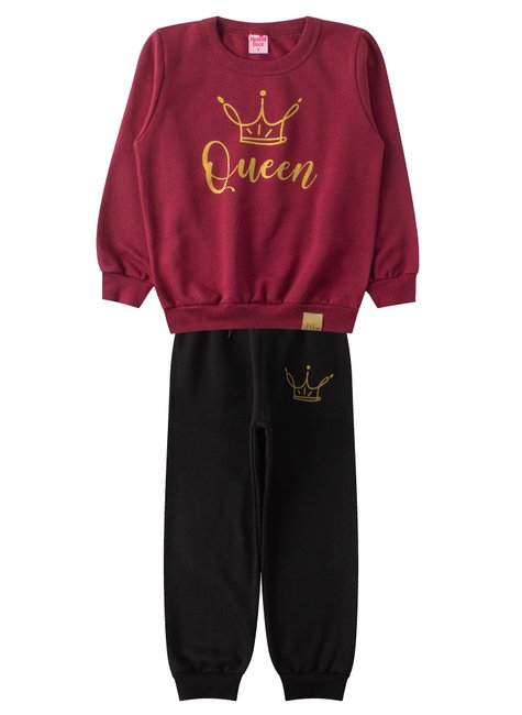 conjunto infantil feminino moletom peluciado queen menina doce