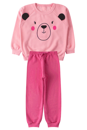 Conjunto Infantil Feminino Moletom Peluciado Urso - Menina Doce