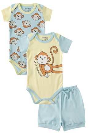 Kit Body Bebê 3 Peças Suedine Monkey - Pequeno Big Amor
