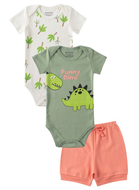 kit body bebe 3 pecas suedine funny dino pequeno big amor