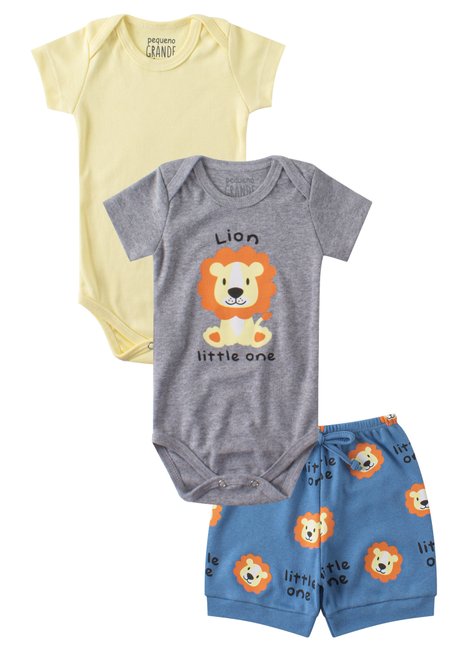 kit body bebe 3 pecas suedine lion pequeno big amor