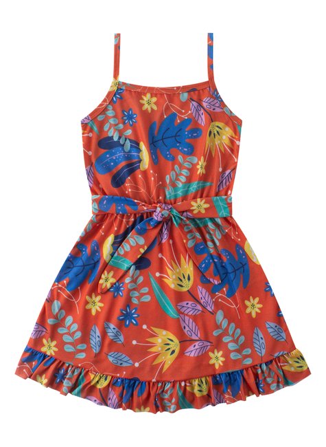 Vestido Infantil Feminino Malha Poliéster Flowers Menina DoceLaranja  Flowers