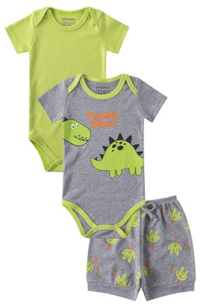 Kit Body Bebê 3 Peças Suedine Funny Dino - Pequeno Big Amor