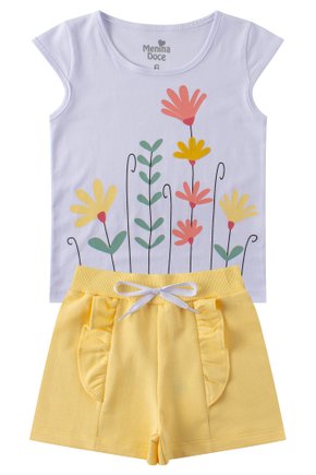 Conjunto Infantil Feminino Meia Malha Moletinho Florzinhas Menina Doce