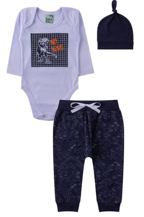 Kit Body Bebê 3 Peças Ribana Canelada Dinossauro - Lumagy