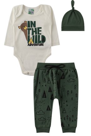 Kit Body Bebê 3 Peças Ribana Canelada Bear - Lumagy