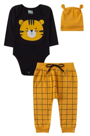 Kit Body Bebê 3 Peças Ribana Canelada Tigre - Lumagy