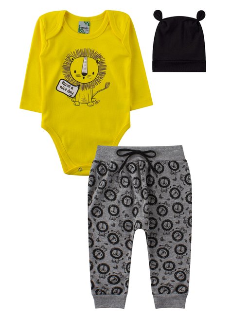 kit body bebe 3 pecas ribana canelada lion lumagy