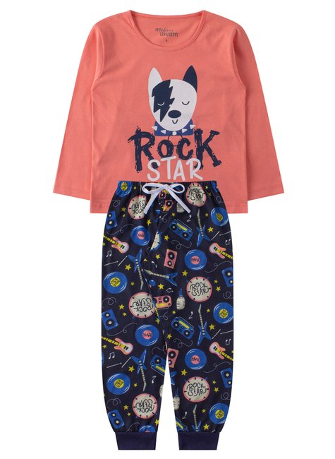pijama infantil masculino meia malhamalha poliester rock star my dream boys 5