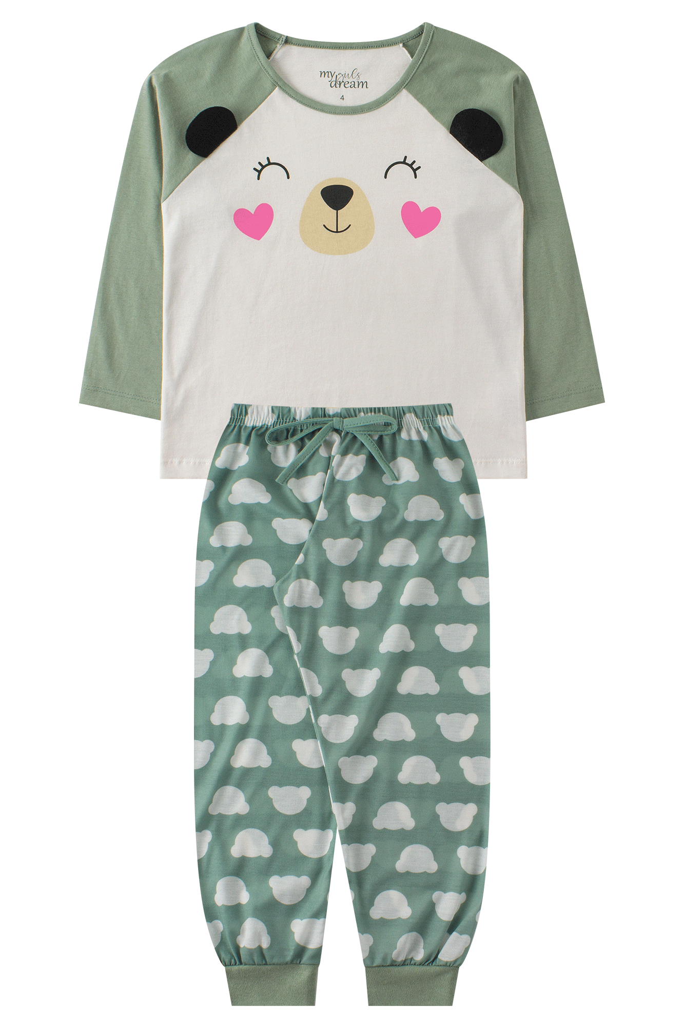 pijama infantil feminino meia malhamalha poliester bear my dream girls 2
