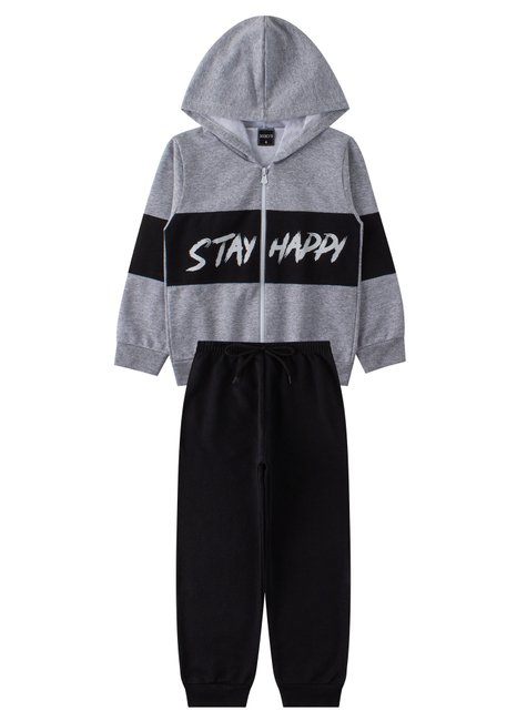 Conjunto Infantil Masculino Moletom Peluciado Stay Happy Mino S