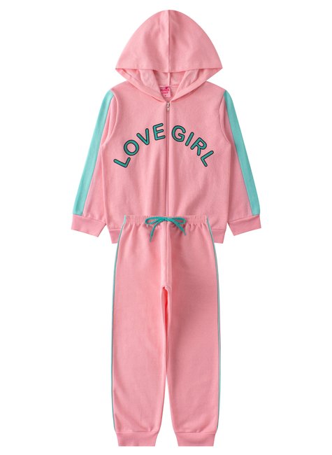 Conjunto Infantil Feminino Moletom Peluciado Love Girl Menina Doce