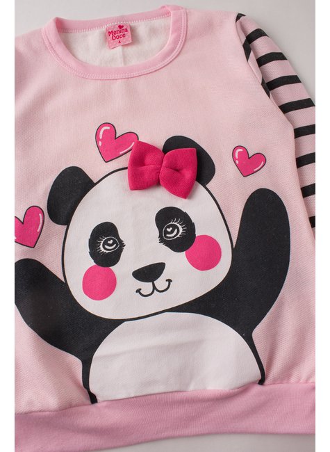 conjunto infantil feminino moletom peluciado panda menina doce 14