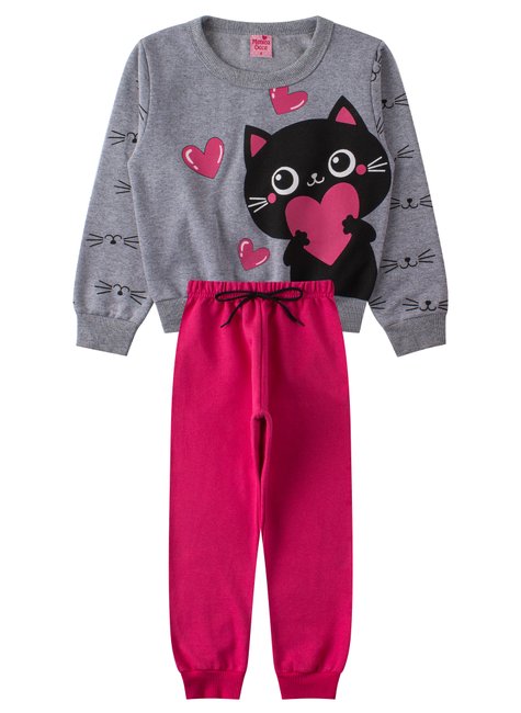 conjunto infantil feminino moletom peluciado cat love menina doce 11