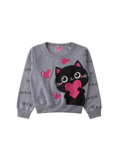 conjunto infantil feminino moletom peluciado cat love menina doce 12