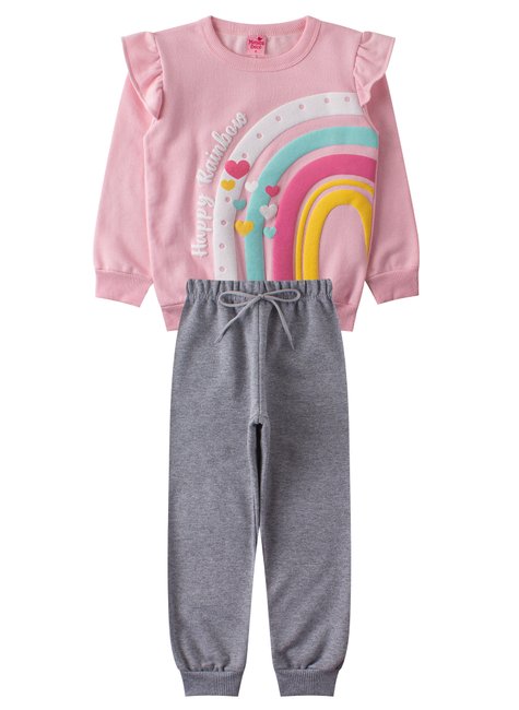 conjunto infantil feminino moletom peluciado happy rainbow menina doce 6
