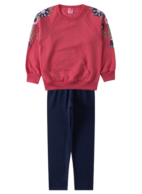 conjunto infantil feminino moletom peluciadocotton flores menina doce