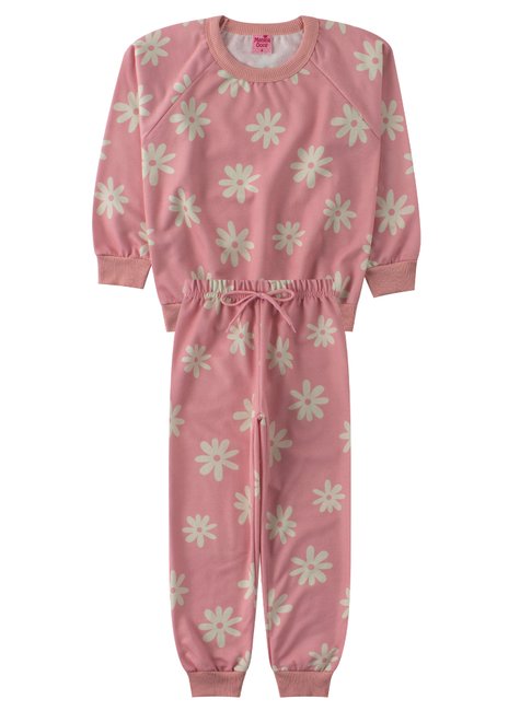 conjunto infantil feminino moletom sublimado peluciado flores menina doce