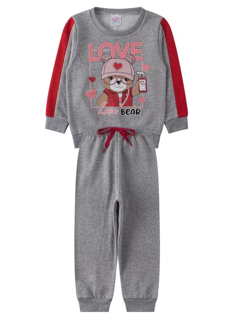 conjunto infantil feminino moletom peluciado love bear menina doce 6