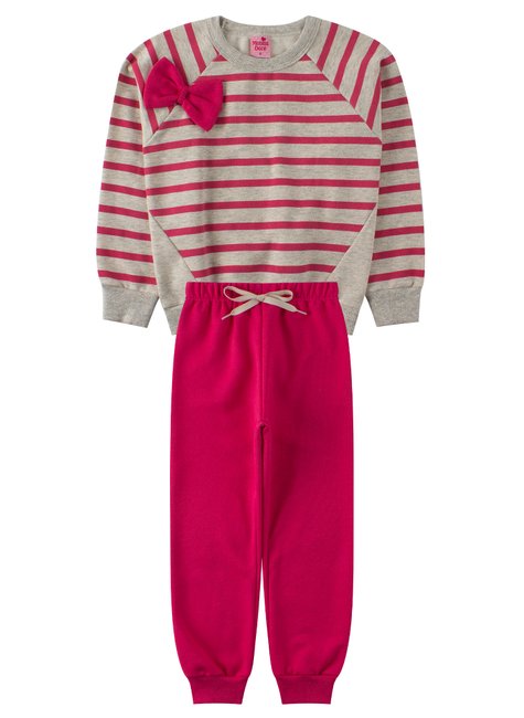 Conjunto Infantil Feminino Moletom Peluciado Laço Menina DoceGelo com Pink