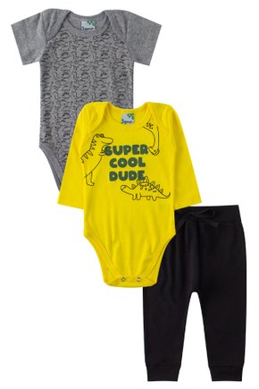 Kit Body Bebê 3 Peças Ribana Canelada Dinos - Lumagy