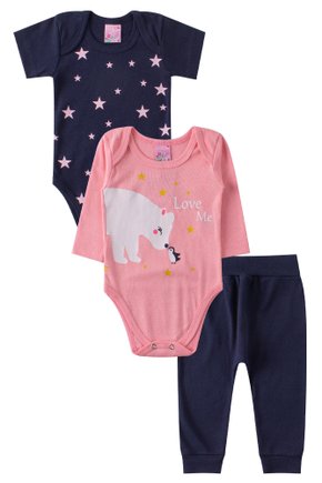 Kit Body Bebê 3 Peças Ribana Canelada Love Me - Lumagy