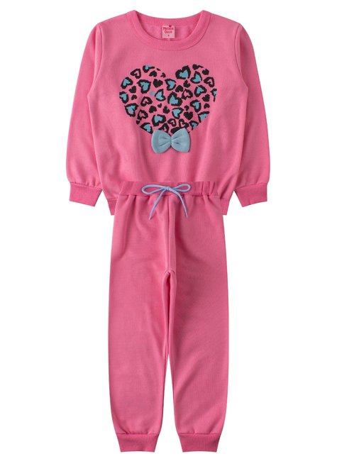 conjunto infantil feminino moletom peluciado coracao menina doce