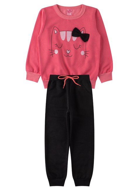 conjunto infantil feminino moletom peluciado cat menina doce 11