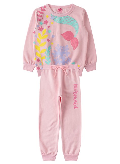 conjunto infantil feminino moletom peluciado mermaid menina doce 6