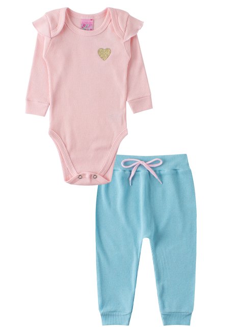kit body bebe feminino 2 pecas ribana canelada coracao lumagy 9