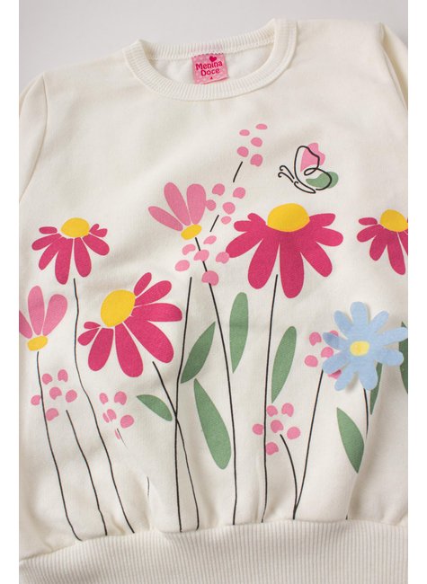 conjunto infantil feminino moletom peluciado flores menina doce 4