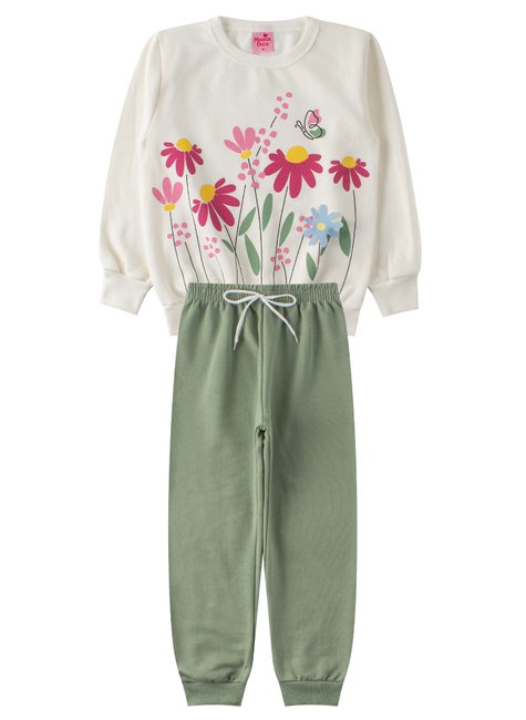 conjunto infantil feminino moletom peluciado flores menina doce