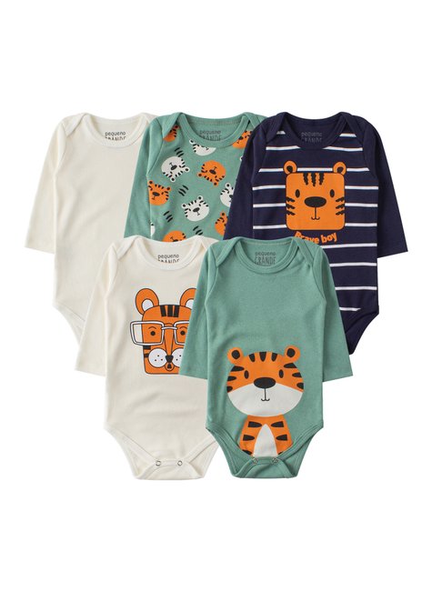 kit body bebe 5 pecas suedine tiger pequeno big amor
