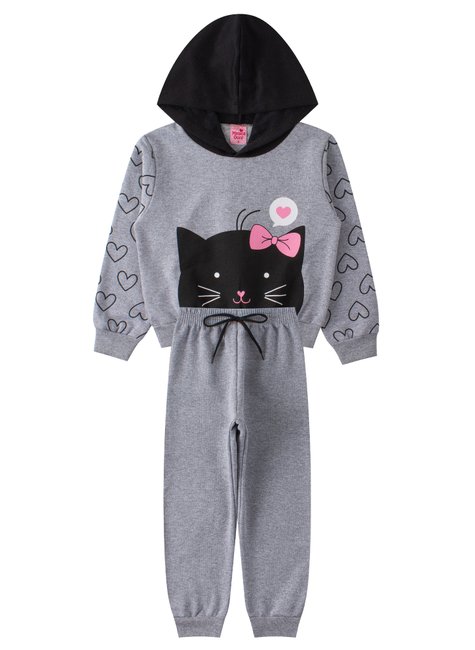 conjunto infantil feminino moletom peluciado cat menina doce 16