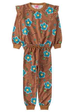 Conjunto Infantil Feminino Moletom Sublimado Peluciado Flowers - Menina Doce