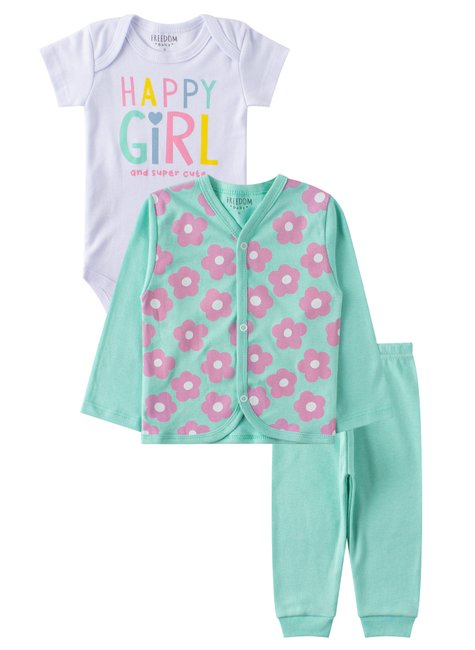 kit body bebe e casaquinho 3 pecas suedine happy freedom