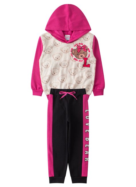 conjunto infantil feminino moletom peluciado love bear menina doce 6