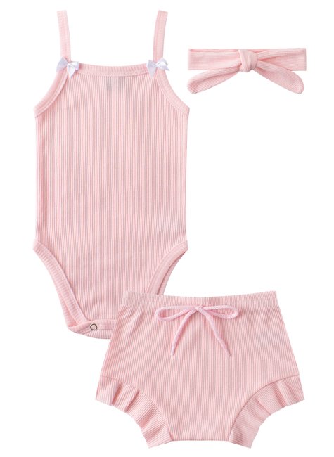 kit body bebe feminino 3 pecas ribana canelada lacinho lumagy