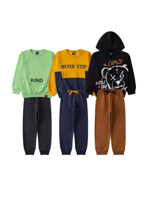 kit 3 conjuntos infantil masculino moletom peluciado bonito good boy