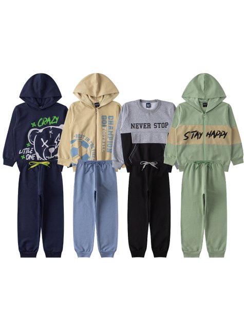 kit 4 conjuntos infantil masculino moletom peluciado estiloso good boy