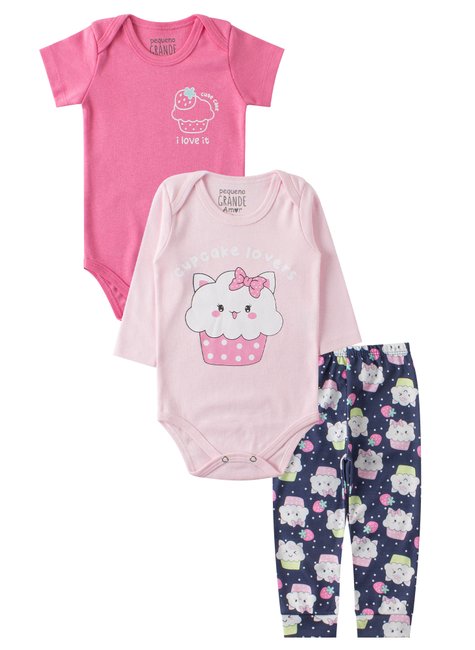 kit body bebe 3 pecas suedinesuedine sublimado cupcake lovers pequeno big amor