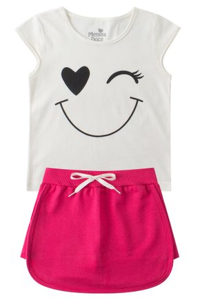 Conjunto Infantil Feminino Meia Malha/Moletinho Happy - Menina Doce