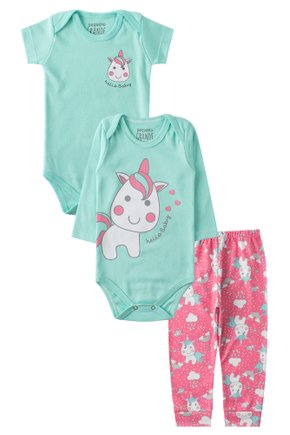 Kit Body Bebê 3 Peças Suedine/Suedine Sublimado Hello Baby - Pequeno Big Amor