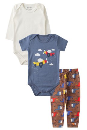 Kit Body Bebê 3 Peças Suedine/Suedine Sublimado Avião - Pequeno Big Amor