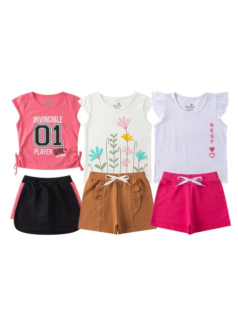 kit 3 conjuntos infantil feminino verao delicada menina doce