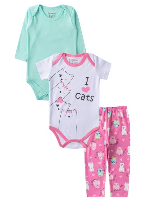 kit body bebe 3 pecas suedinesuedine sublimado cats pequeno big amor