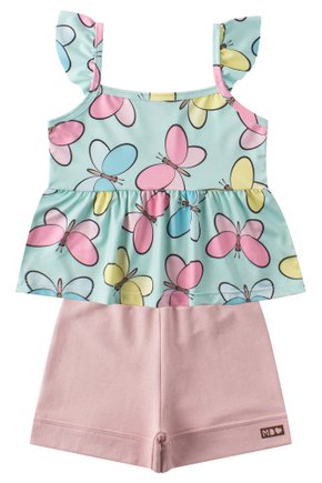 Conjunto Infantil Feminino Suplex Sublimado/Moletinho Butterflies - Menina Doce