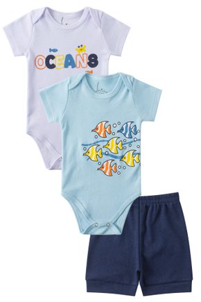 Kit Body Bebê 3 Peças Suedine Oceans - Leninha Baby