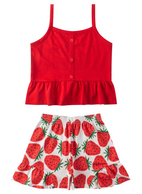 conjunto infantil feminino meia malhasuplex sublimado strawberries menina doce