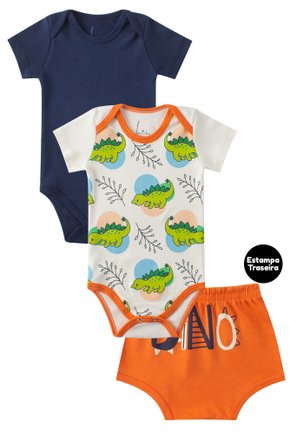 Kit Body Bebê 3 Peças Suedine Dino - Leninha Baby